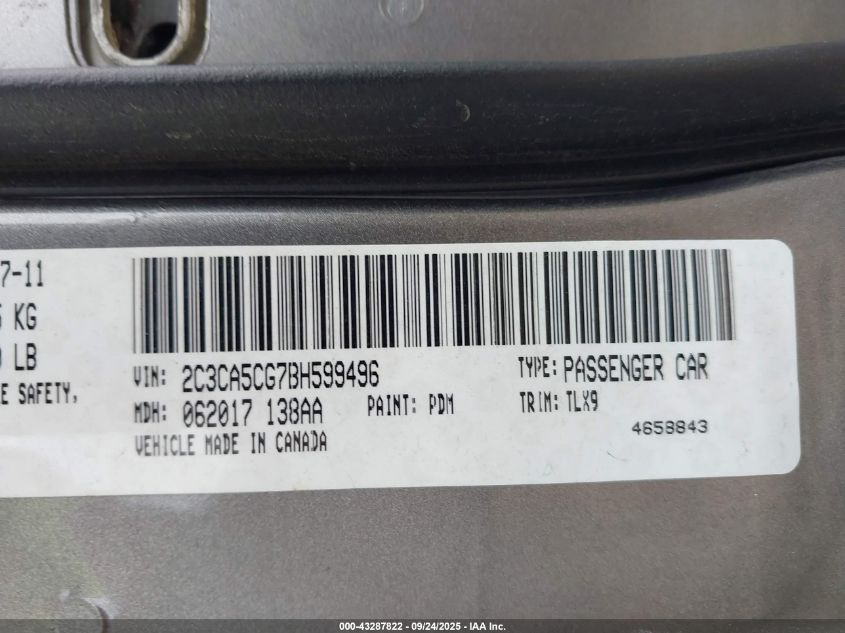 2011 Chrysler 300 Limited VIN: 2C3CA5CG7BH599496 Lot: 43287822