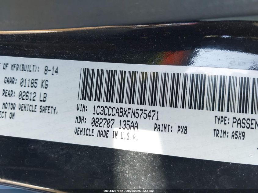 2015 Chrysler 200 Limited VIN: 1C3CCCABXFN575471 Lot: 43287972