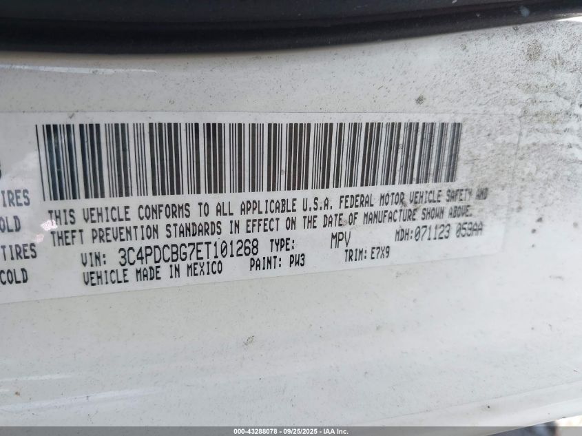 2014 Dodge Journey Sxt VIN: 3C4PDCBG7ET101268 Lot: 43288078