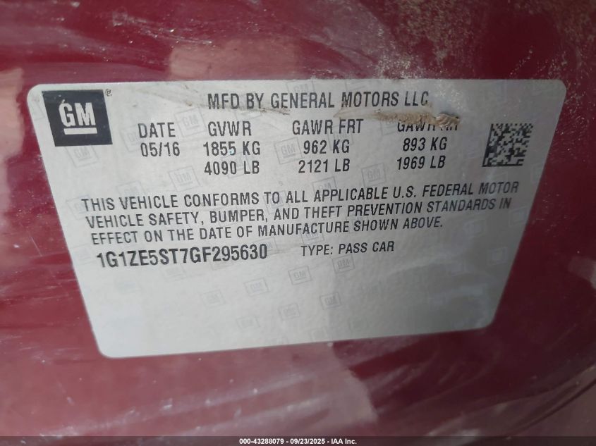 2016 Chevrolet Malibu 1Lt VIN: 1G1ZE5ST7GF295630 Lot: 43288079