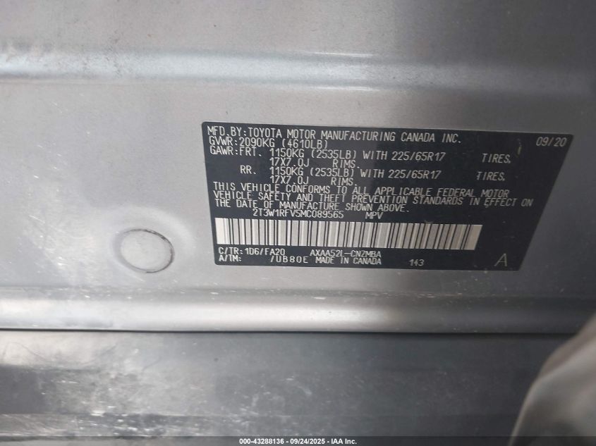 2021 Toyota Rav4 Xle VIN: 2T3W1RFV5MC089565 Lot: 43288136