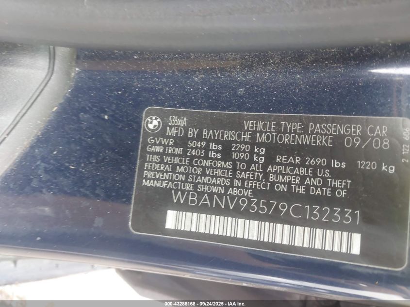 2009 BMW 535I xDrive VIN: WBANV93579C132331 Lot: 43288168