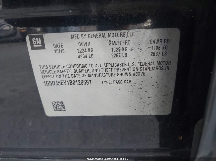2011 Cadillac Cts Performance VIN: 1G6DJ5EY1B0128697 Lot: 43288253