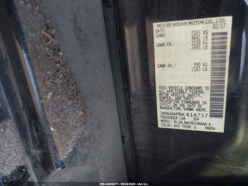 2017 Nissan Maxima 3.5 Sr VIN: 1N4AA6AP9HC414717 Lot: 43288277