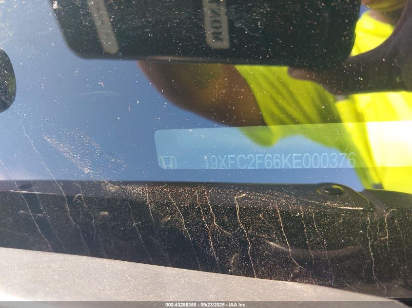 2019 Honda Civic Lx VIN: 19XFC2F66KE000376 Lot: 43288358