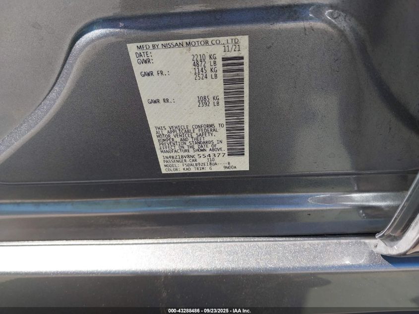 2022 Nissan Leaf S Plus 62 Kwh VIN: 1N4BZ1BV8NC554377 Lot: 43288486