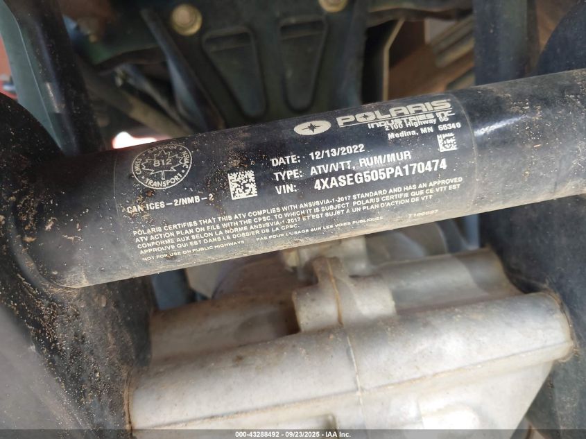 2023 Polaris Sportsman 450 H.o. Utility Package VIN: 4XASEG505PA170474 Lot: 43288492