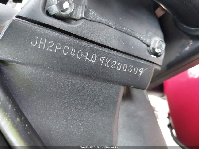 2009 Honda Cbr600 Rr VIN: JH2PC40109K200309 Lot: 43288577