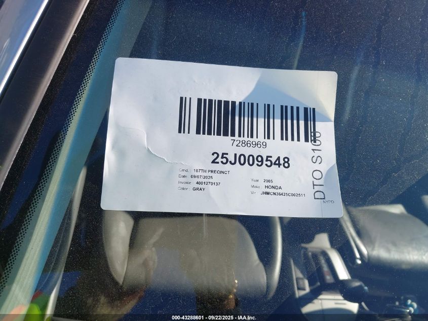 2005 Honda Accord Hybrid Ima VIN: JHMCN36425C002511 Lot: 43288601