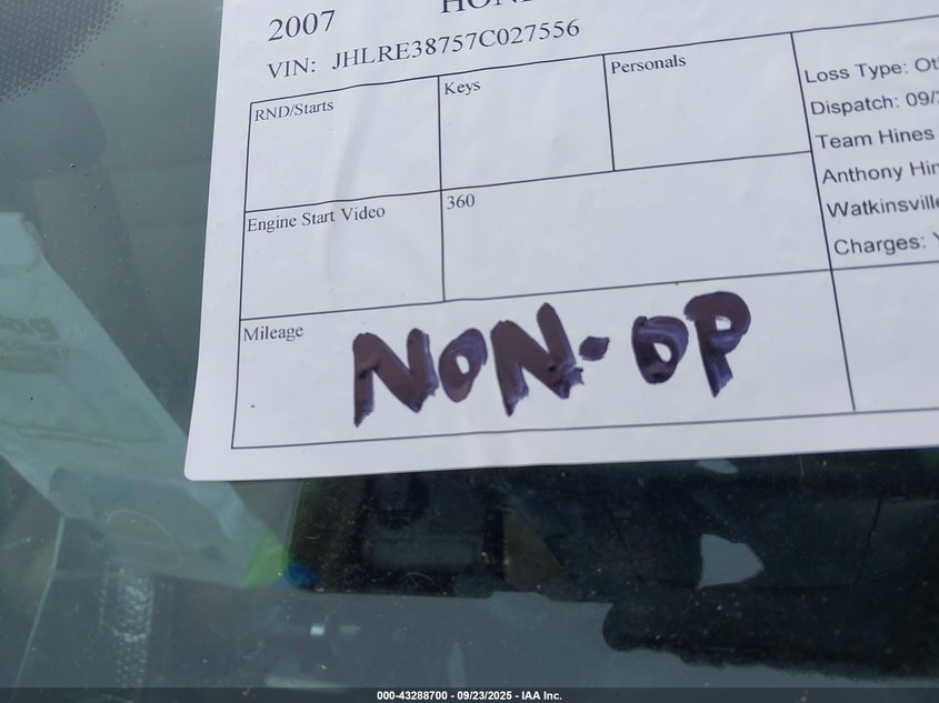 2007 Honda Cr-V Ex-L VIN: JHLRE38757C027556 Lot: 43288700