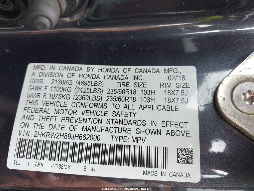 2018 HONDA CR-V EX-L/EX-L NAVI - 2HKRW2H89JH662000