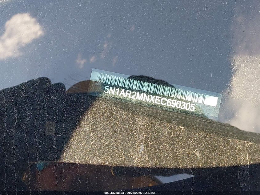 2014 Nissan Pathfinder Sl VIN: 5N1AR2MNXEC690305 Lot: 43288823