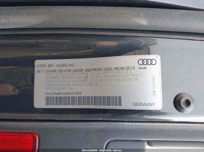 2018 AUDI A4 2.0T TECH PREMIUM - WAUDNAF49JA061939
