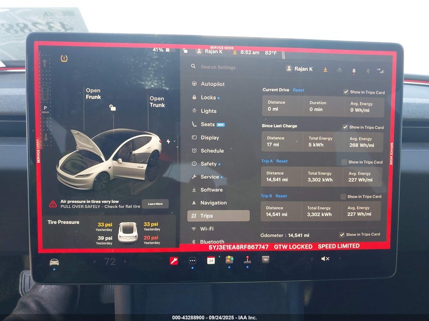 2024 Tesla Model 3 VIN: 5YJ3E1EA8RF867747 Lot: 43288900