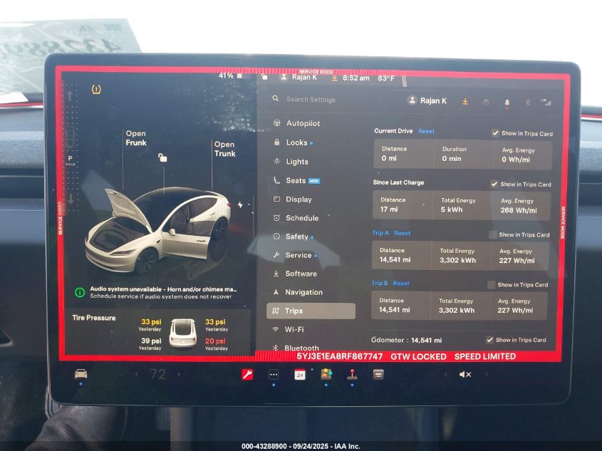 2024 Tesla Model 3 VIN: 5YJ3E1EA8RF867747 Lot: 43288900