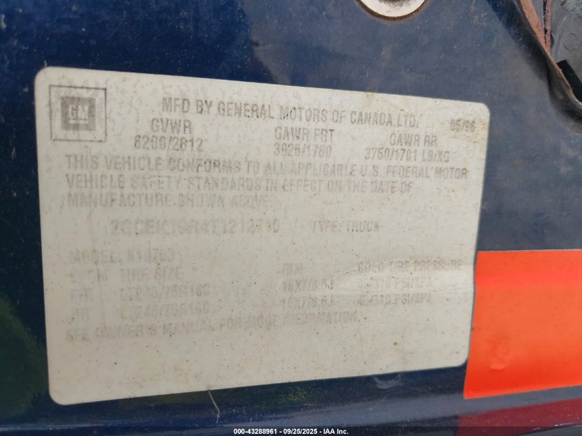 1996 Chevrolet Gmt-400 K1500 VIN: 2GCEK19R4T1212710 Lot: 43288961