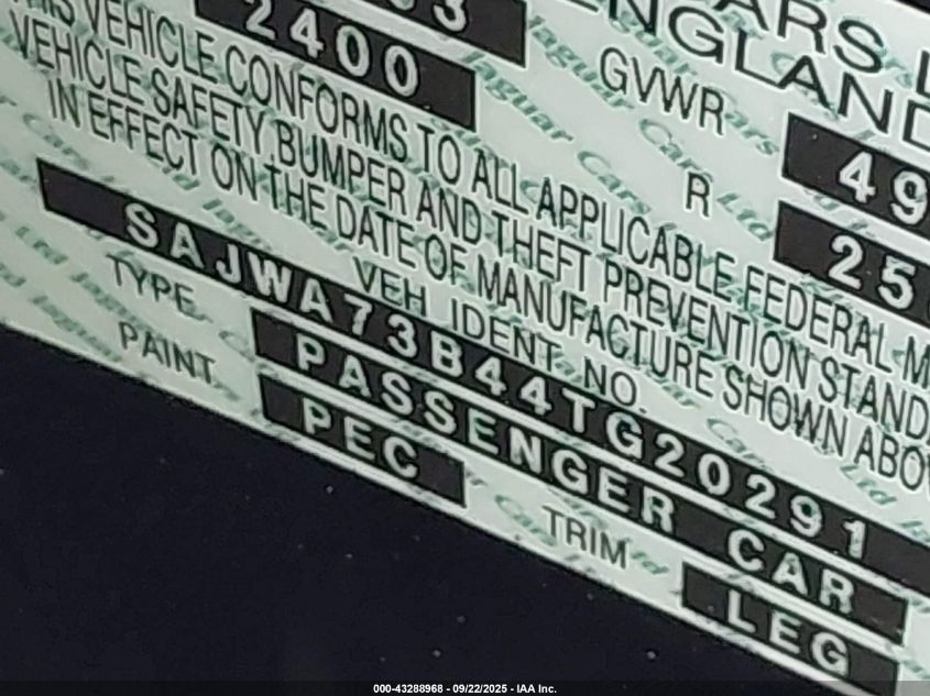 2004 Jaguar Xj Xjr VIN: SAJWA73B44TG20291 Lot: 43288968