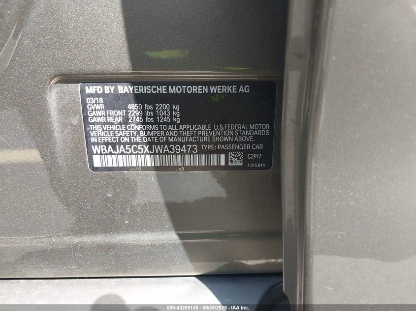 2018 BMW 530I - WBAJA5C5XJWA39473