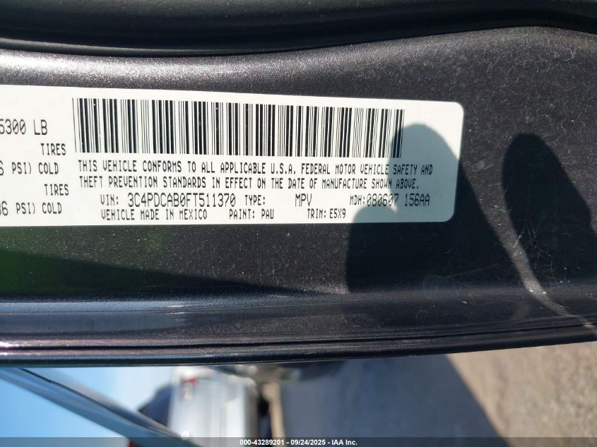 2015 Dodge Journey Se VIN: 3C4PDCAB0FT511370 Lot: 43289201