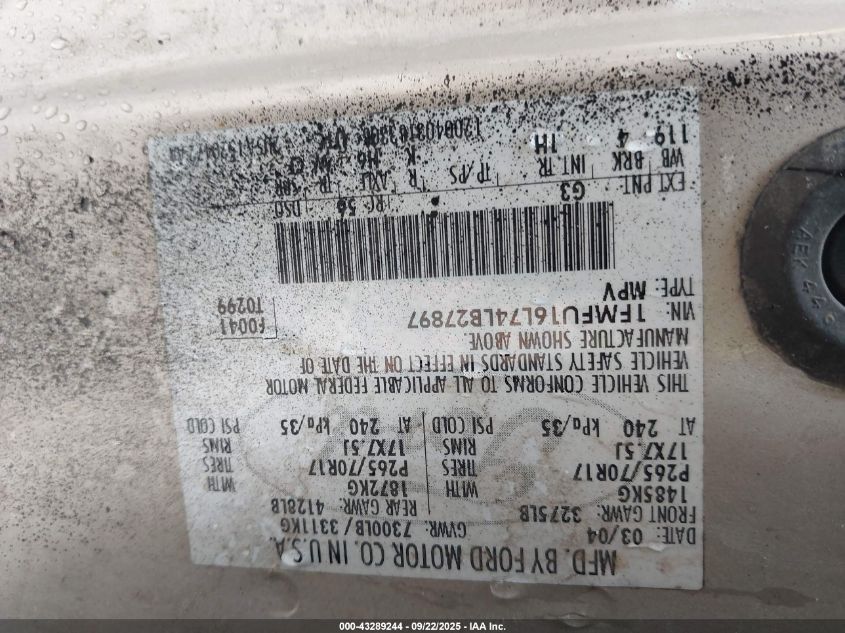 2004 Ford Expedition Nbx/Xlt VIN: 1FMFU16L74LB27897 Lot: 43289244