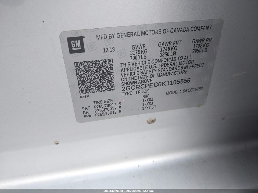 2019 Chevrolet Silverado 1500 Ld Lt VIN: 2GCRCPEC6K1155556 Lot: 43289358