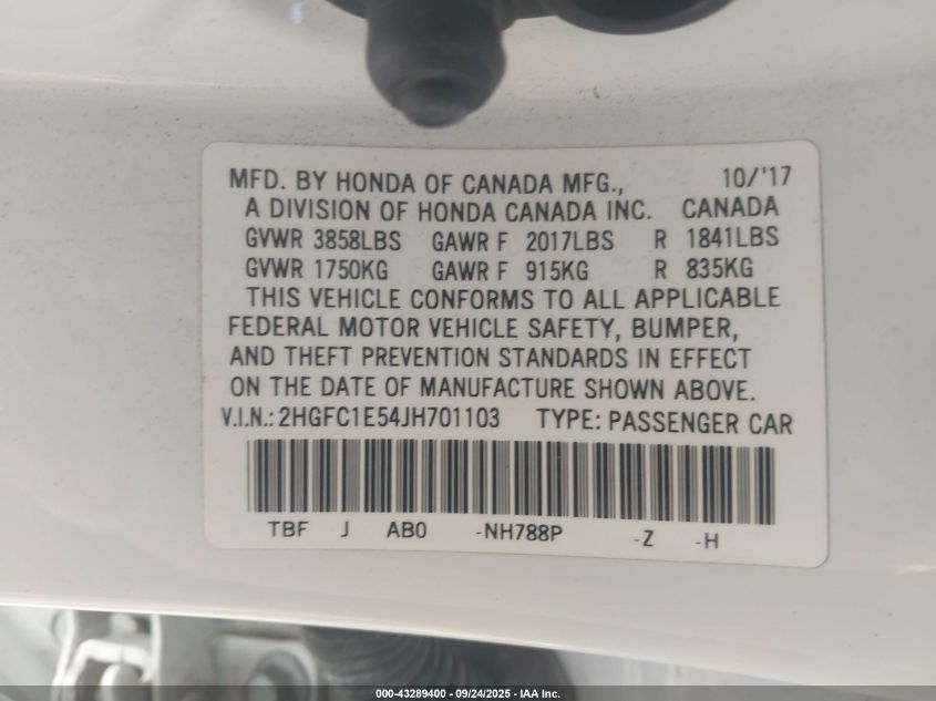 2018 Honda Civic Si VIN: 2HGFC1E54JH701103 Lot: 43289400