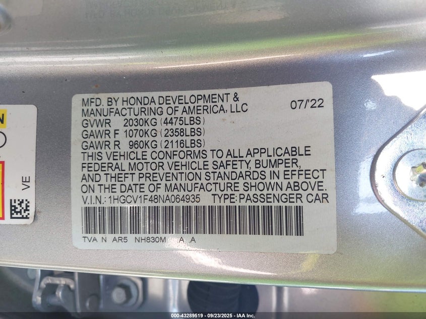 2022 HONDA ACCORD SPORT SPECIAL EDITION - 1HGCV1F48NA064935