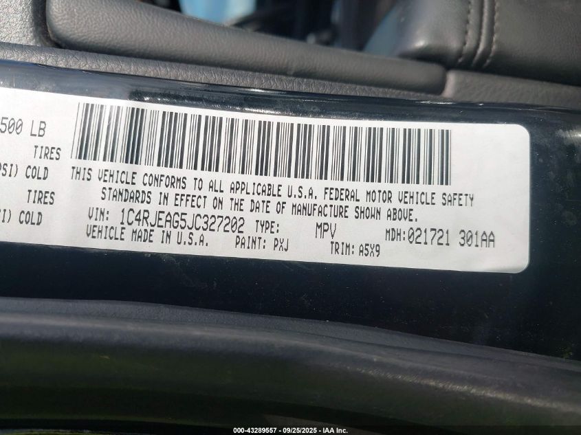 2018 Jeep Grand Cherokee Laredo 4X2 VIN: 1C4RJEAG5JC327202 Lot: 43289557