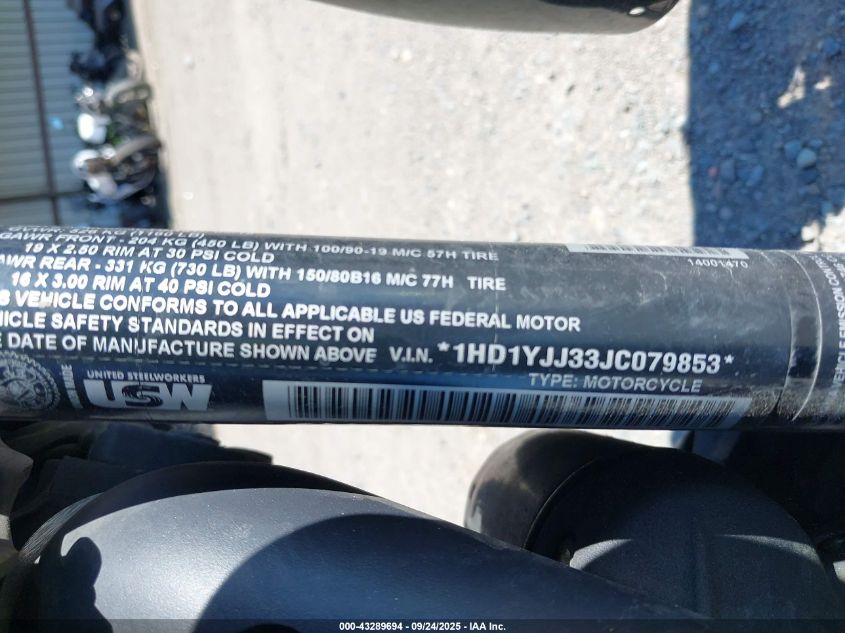2018 Harley-Davidson Fxbb Street Bob VIN: 1HD1YJJ33JC079853 Lot: 43289694