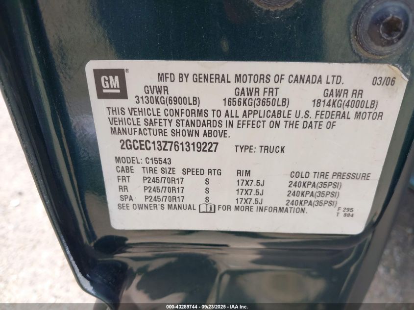 2006 Chevrolet Silverado 1500 Lt1 VIN: 2GCEC13Z761319227 Lot: 43289744