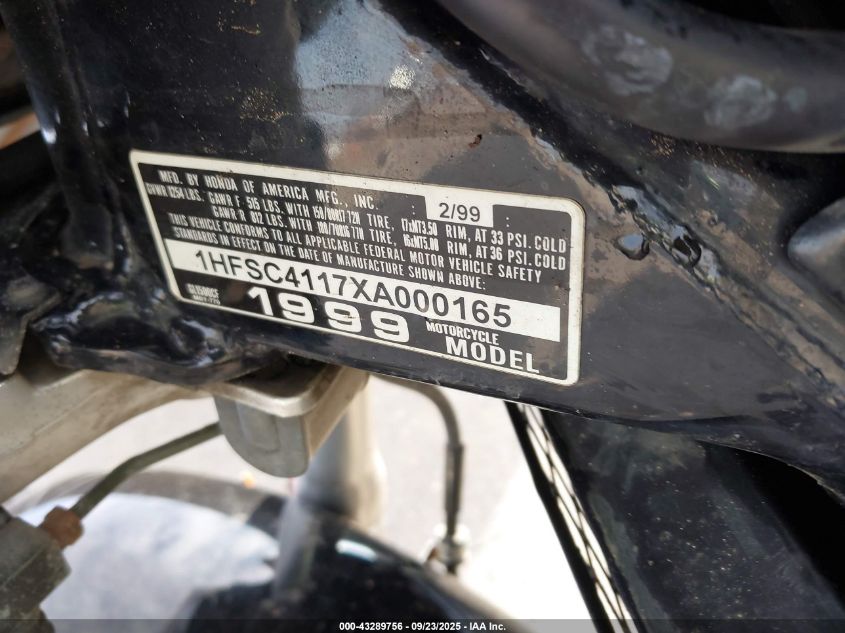 1999 Honda Gl1500 Cf VIN: 1HFSC4117XA000165 Lot: 43289756