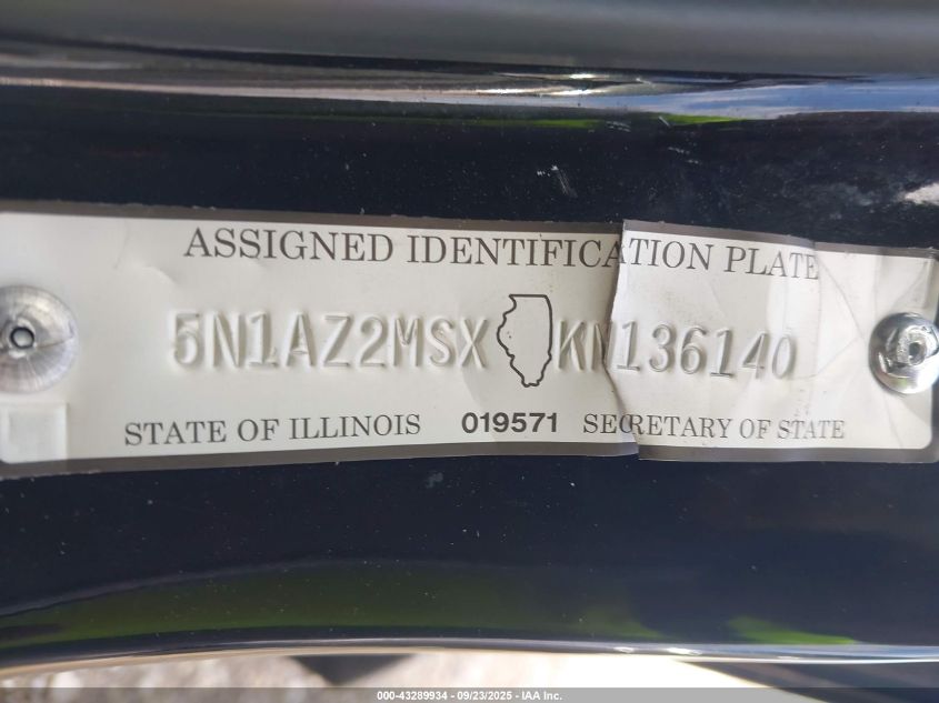 2019 Nissan Murano Platinum VIN: 5N1AZ2MSXKN136140 Lot: 43289934