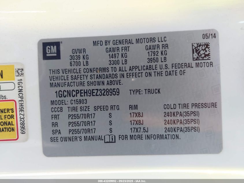 2014 Chevrolet Silverado 1500 Work Truck 1Wt VIN: 1GCNCPEH9EZ328959 Lot: 43289992