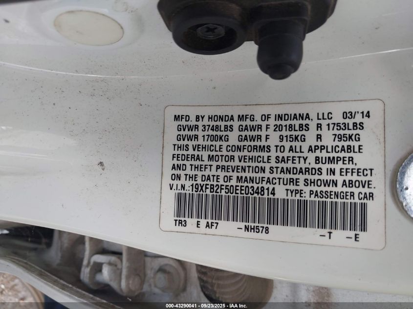2014 Honda Civic Lx VIN: 19XFB2F50EE034814 Lot: 43290041