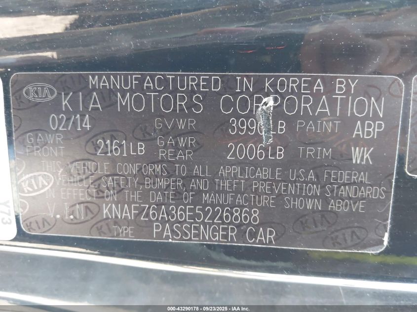 2014 Kia Forte Koup Sx VIN: KNAFZ6A36E5226868 Lot: 43290178