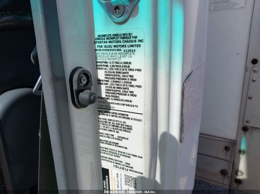 2015 Isuzu Npr Hd Reg VIN: 54DC4W1C8FS802575 Lot: 43290325