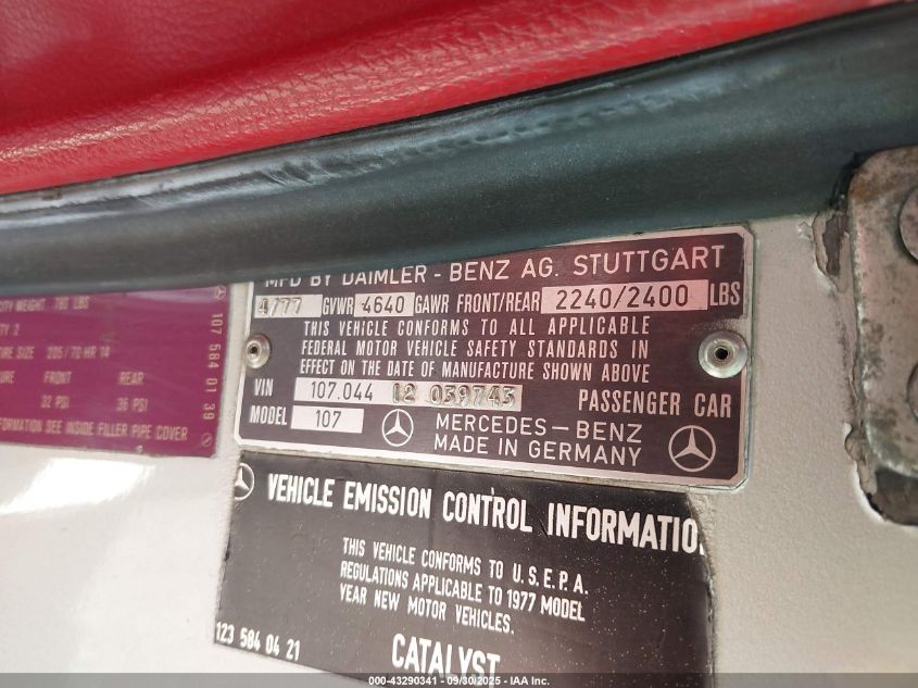 1977 Mercedes-Benz 450Sl VIN: 10704412039743 Lot: 43290341