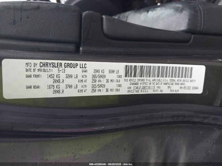 2014 Jeep Grand Cherokee Summit VIN: 1C4RJFJG8EC181115 Lot: 43290346