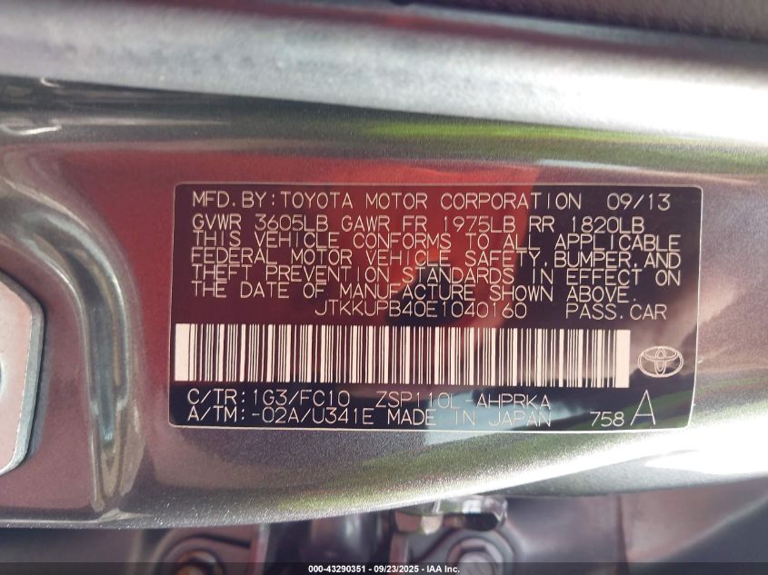 2014 Scion Xd VIN: JTKKUPB40E1040160 Lot: 43290351