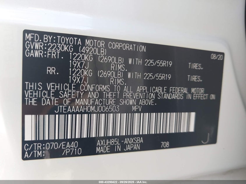 2021 TOYOTA VENZA LIMITED JTEAAAAH0MJ006503