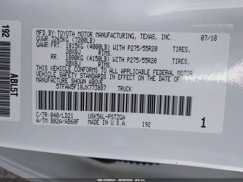 2018 TOYOTA TUNDRA 1794 5.7L V8 - 5TFAW5F18JX773887