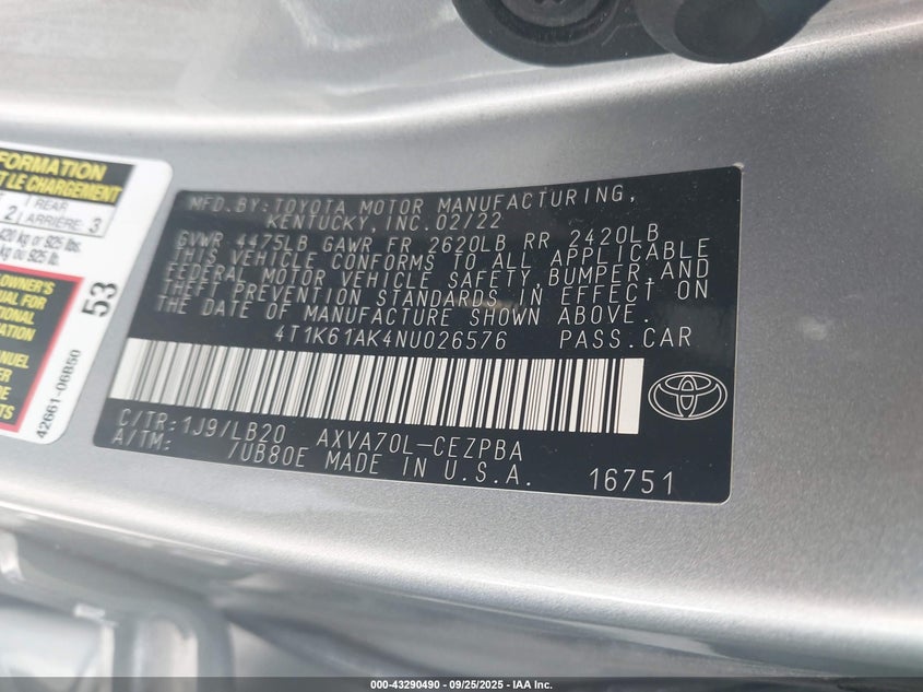 2022 TOYOTA CAMRY XSE - 4T1K61AK4NU026576