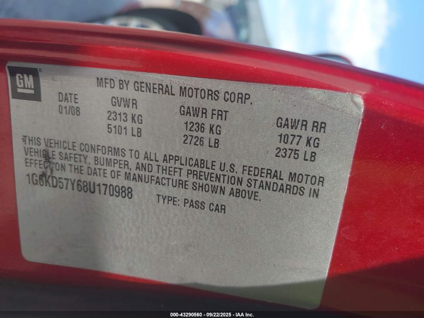 2008 Cadillac Dts 1Sd VIN: 1G6KD57Y68U170988 Lot: 43290560