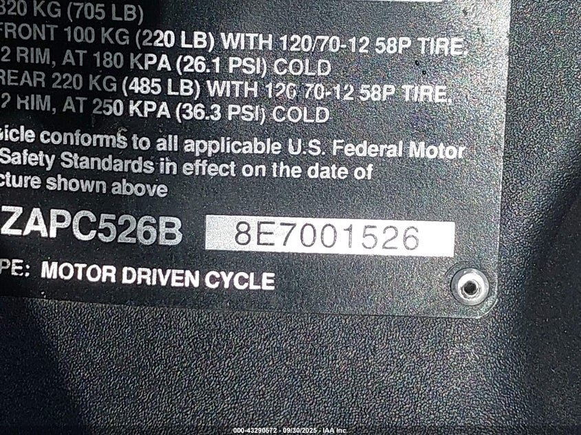 2014 Piaggio Fly 50 VIN: ZAPC526B8E7001526 Lot: 43290572