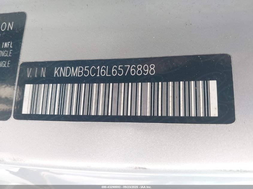 2020 Kia Sedona Ex VIN: KNDMB5C16L6576898 Lot: 43290593