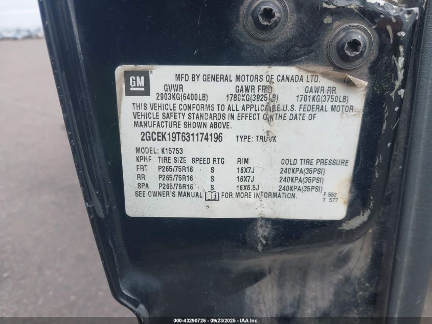 2003 Chevrolet Silverado 1500 Ls VIN: 2GCEK19T631174196 Lot: 43290726