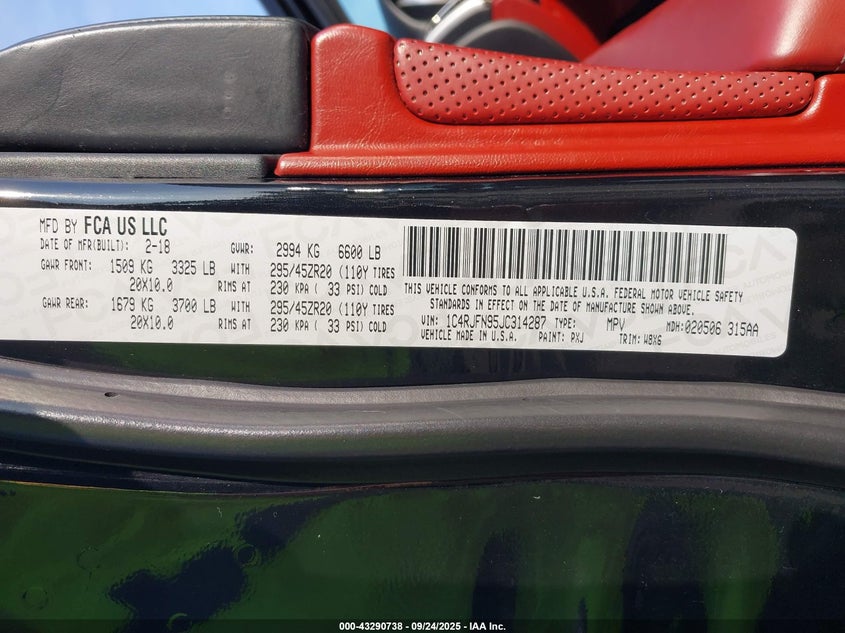 2018 JEEP GRAND CHEROKEE TRACKHAWK 4X4 1C4RJFN95JC314287