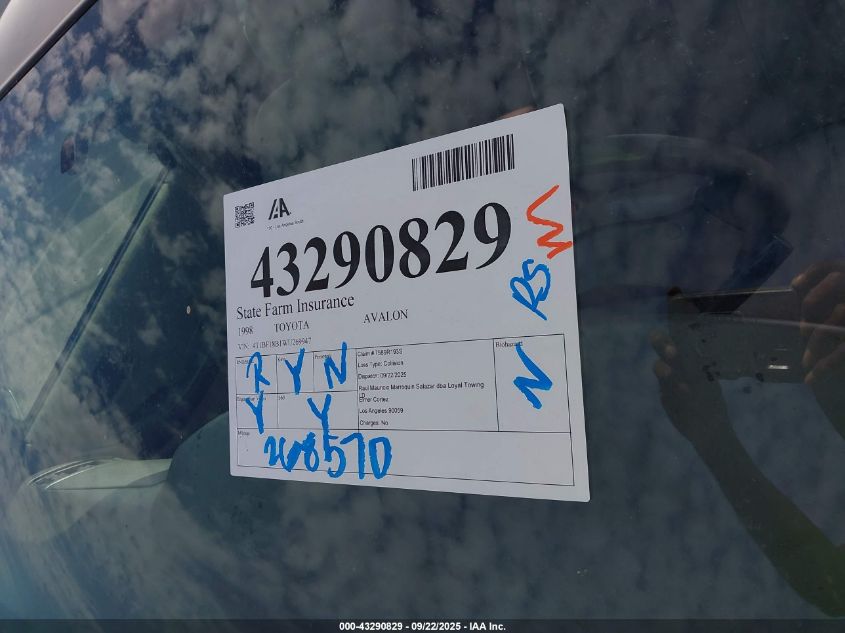 1998 Toyota Avalon Xl VIN: 4T1BF18B1WU269947 Lot: 43290829