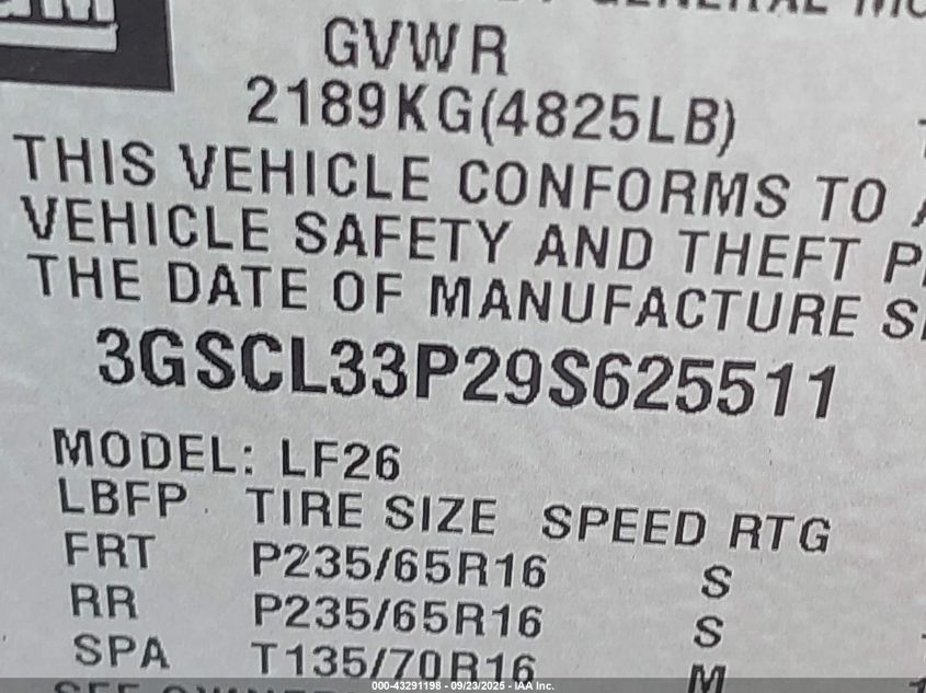 2009 Saturn Vue 4-Cyl Xe VIN: 3GSCL33P29S625511 Lot: 43291198