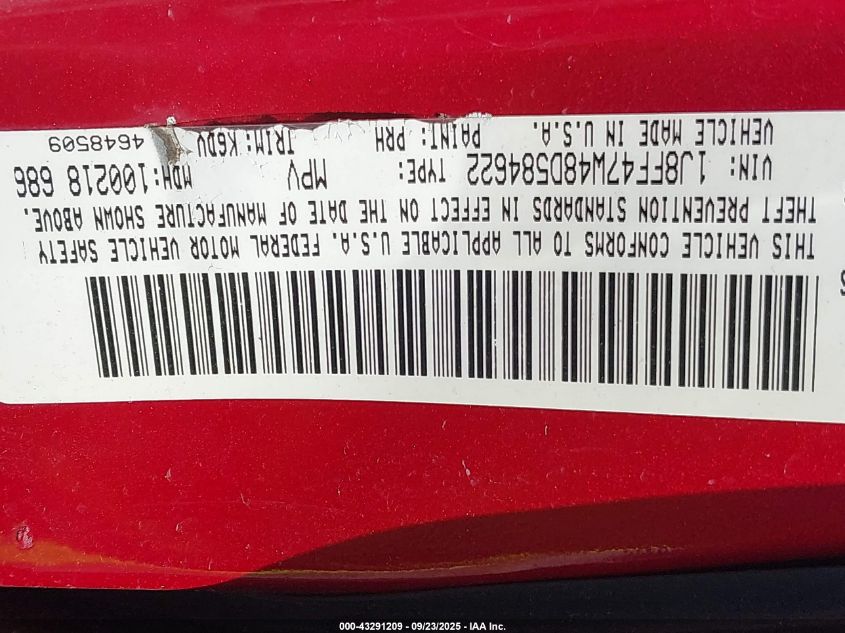 2008 Jeep Compass Sport VIN: 1J8FF47W48D584622 Lot: 43291209